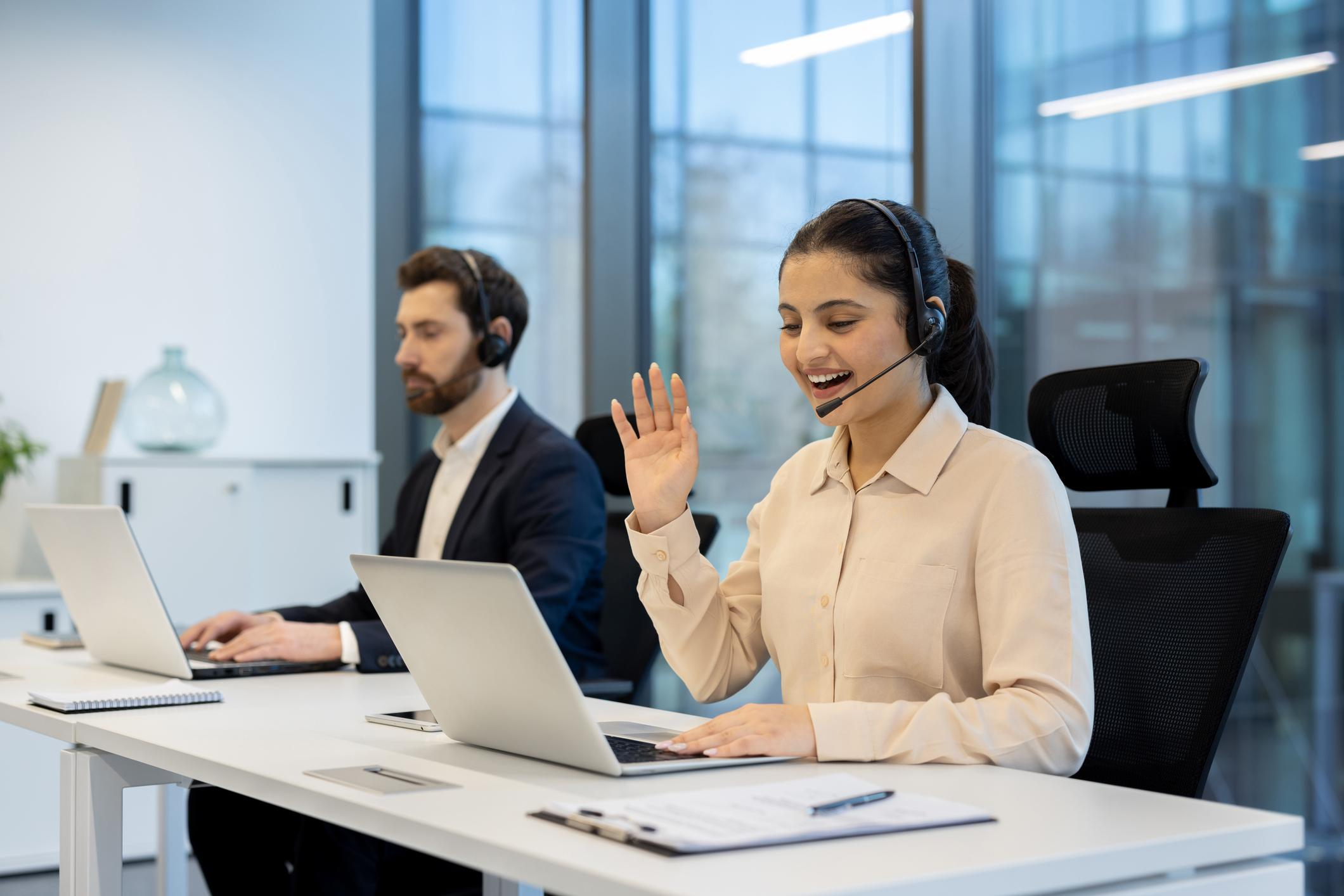 customer support team working in modern call center office